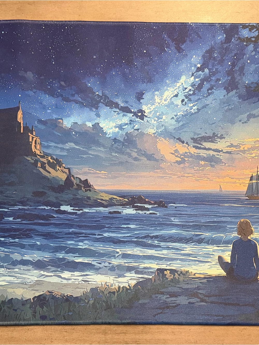 XL Gaming Mouse Pad 28x16 Fantasy Castle Ocean Sunset Sailboat Desk Mat